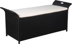 VidaXL Truhenbank Mit Polster 138 Cm Poly Rattan Schwarz