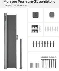 SONGMICS Alu Seitenmarkise 200 X 400 Cm 280 G/m² Ausziehbar Sichtschutz, Sonnenschutz Für Balkon & Terrasse Anthrazit GSA204G01 -Stil Beet Verkaufsgeschäft 00eca1e1087aef4e930bb0b4aaaeaba5