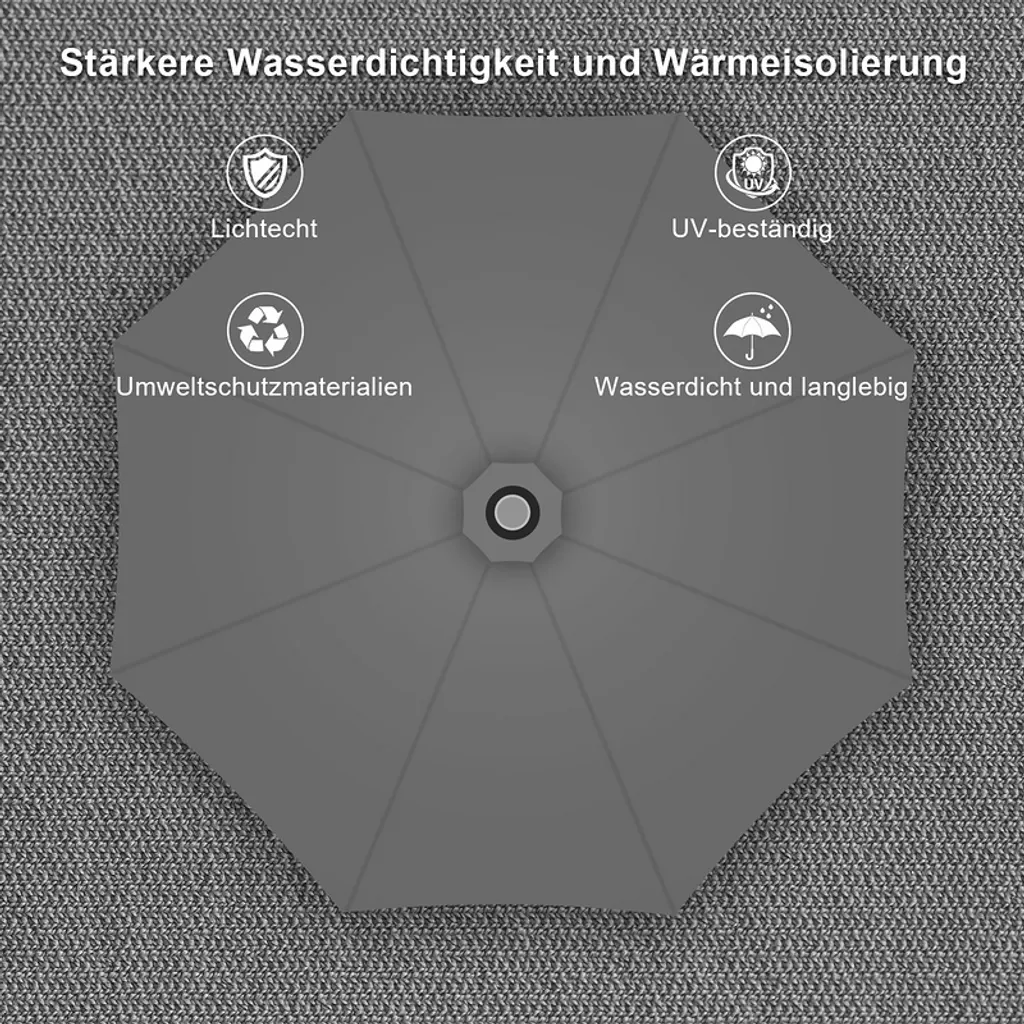 EINFEBEN 3.5m Sonnenschirm Gartenschirm Wasserabweisend Terrassenschirm UV40+ Mit Handkurbel Balkon Marktschirm,Grau,3.5m 6 EINFEBEN 3.5m Sonnenschirm Gartenschirm Wasserabweisend Terrassenschirm UV40+ Mit Handkurbel Balkon Marktschirm,Grau,3.5m - Image 6