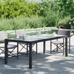 VidaXL Gartentisch Schwarz 190x90x75 Cm Gehärtetes Glas Poly Rattan