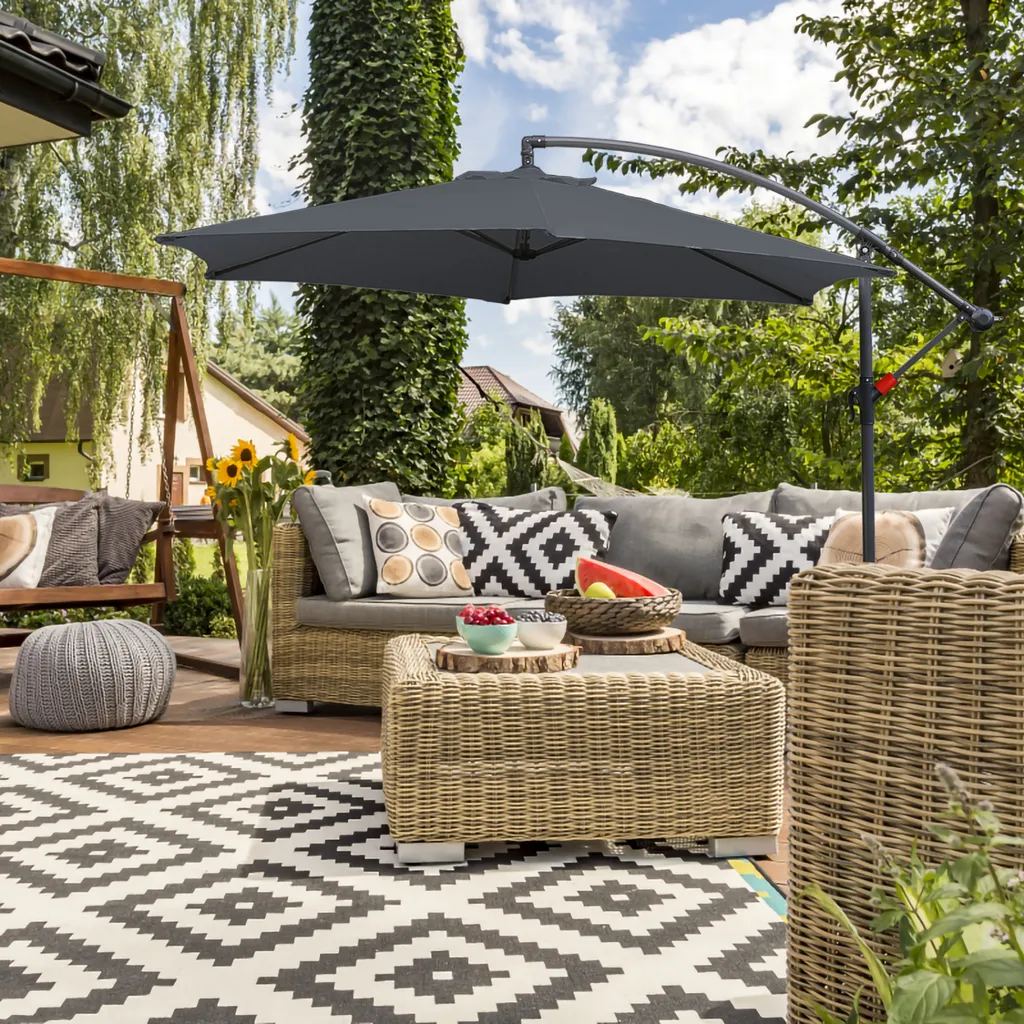 EINFEBEN Sonnenschirm Alu Ampelschirm ? 350cm Grau Gartenschirm Mit Staender, Hoehenverstellbar, Klappbar, UV-Schutz 40+ Diverse Farben Wasserabweisende Marktschirm 7 EINFEBEN Sonnenschirm Alu Ampelschirm ? 350cm Grau Gartenschirm Mit Staender, Hoehenverstellbar, Klappbar, UV-Schutz 40+ Diverse Farben Wasserabweisende Marktschirm - Image 7