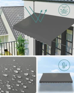 SONGMICS Balkonmarkise, 300 Cm, Alu-Klemmmarkise, 280 G/m² Polyester, Höhenverstellbar, Sonnenmarkise, Mit Handkurbel, Sonnenschutz, Für Balkon, Terrasse, Garten, Anthrazit GSA313G02 -Stil Beet Verkaufsgeschäft 05468c634384c3e25d6599860a78e2b6