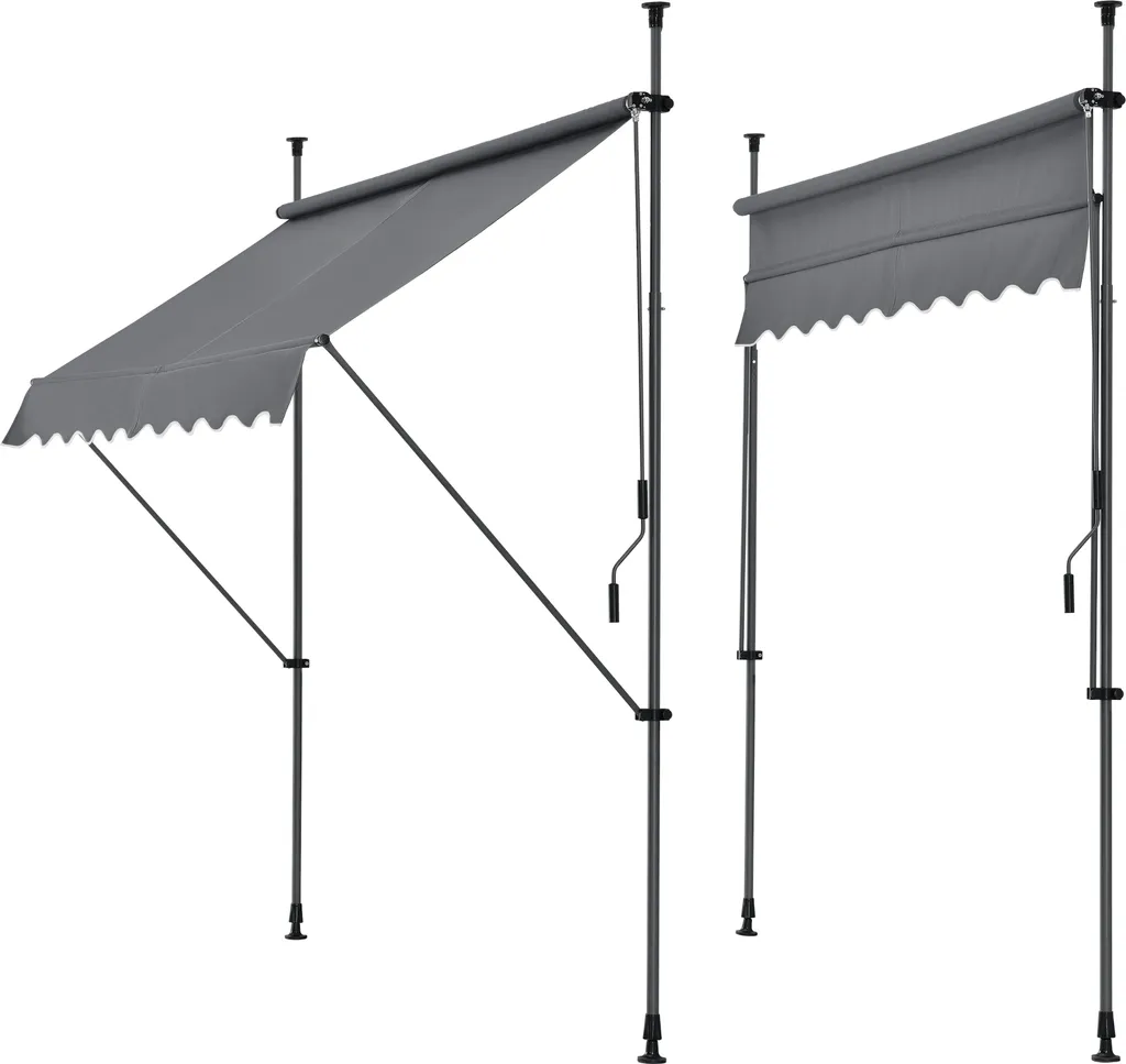 Pro-Tec Klemmmarkise 150x120x200-300cm Markise Balkonmarkise Ohne Bohren Mittelgrau 2 Pro-Tec Klemmmarkise 150x120x200-300cm Markise Balkonmarkise Ohne Bohren Mittelgrau - Image 2