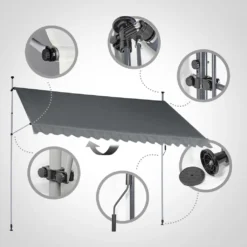 Jago® Klemmmarkise - 300/350/400x80cm, Höhenverstellbar, Kurbel, Wasserabweisend, UV-Schutz, Terrasse, Sonnenschutz, Farbwahl - Balkon, Sonnenmarkise, Terrassenmarkise (350 X 80 Cm, Anthrazit) -Stil Beet Verkaufsgeschäft 06d2b0842d01ecc6f793162ae146ba38