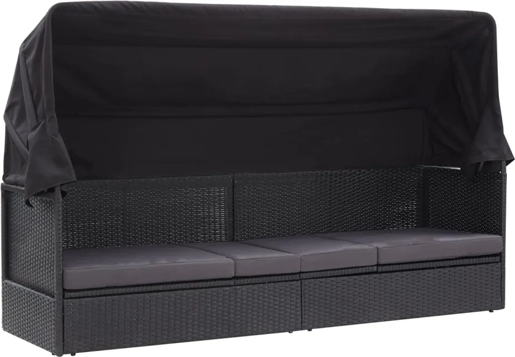 VidaXL Outdoor-Sofabett Mit Sonnendach Poly Rattan Schwarz 2 VidaXL Outdoor-Sofabett Mit Sonnendach Poly Rattan Schwarz – Bild 2