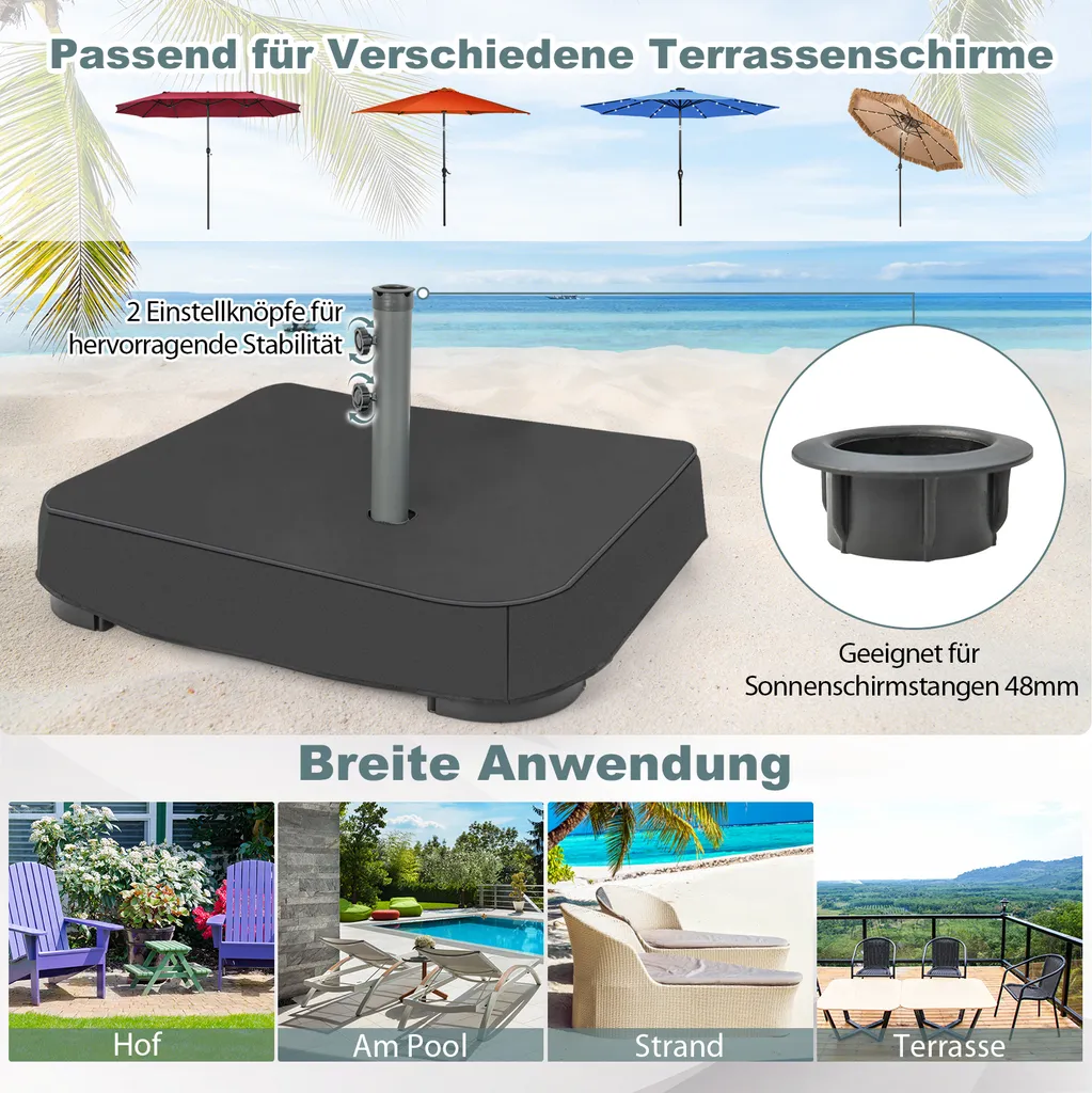 COSTWAY Sonnenschirmständer Mit Sandsäcken (90 Kg Füllkapazität), 2 Feststellknöpfen, Sonnenschirm Ständer Befüllbar, Schirmständer Marktschirmständer Für Terrasse, Garten 4 COSTWAY Sonnenschirmständer Mit Sandsäcken (90 Kg Füllkapazität), 2 Feststellknöpfen, Sonnenschirm Ständer Befüllbar, Schirmständer Marktschirmständer Für Terrasse, Garten - Image 4
