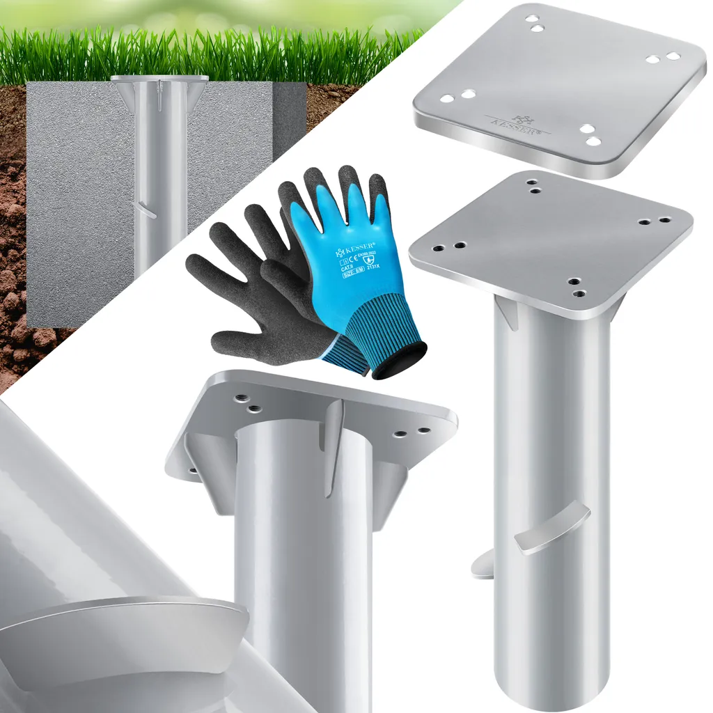 KESSER® Metall Universal Bodenplatte Sonnenschirmständer Für Sonnenschirm - Ampelschirm - Kurbelschirm | Bodenanker, Inkl. Handschuhe | 16 X 16 Cm, , Farbe:Silber 2 KESSER® Metall Universal Bodenplatte Sonnenschirmständer Für Sonnenschirm - Ampelschirm - Kurbelschirm | Bodenanker, Inkl. Handschuhe | 16 X 16 Cm, , Farbe:Silber - Image 2