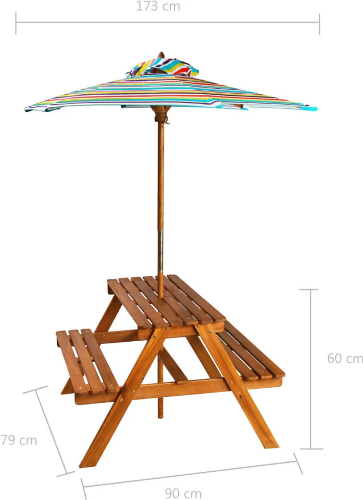 VidaXL Kinder-Picknicktisch Sonnenschirm 79x90x60cm Massivholz Akazie 8 VidaXL Kinder-Picknicktisch Sonnenschirm 79x90x60cm Massivholz Akazie - Image 8