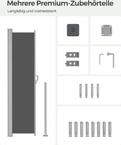 SONGMICS Seitenmarkise, Sichtschutz, 200 X 400 Cm, Ausziehbar Aus 220 G/m² Polyester,Blickdicht, Seitenrollo, Für Balkon, Terrasse, Garten, Anthrazit GSA204G02 -Stil Beet Verkaufsgeschäft 080858e6daecd2d01040d0396a04865c