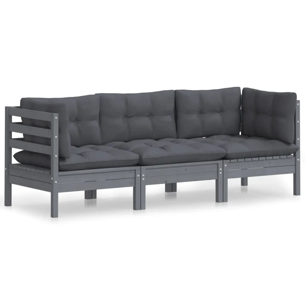 VidaXL 3-Sitzer-Gartensofa Mit Anthrazit Kissen Massivholz Kiefer 1 VidaXL 3-Sitzer-Gartensofa Mit Anthrazit Kissen Massivholz Kiefer