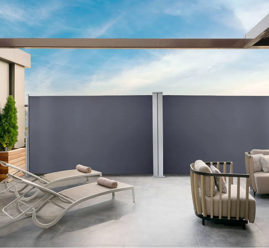 EINFEBEN Doppel Seitenmarkise Markisen Ausziehbar 180x600cm Alu Sichtschutz Windschutz Sonnenschutz Seitenrollo Grau 7 EINFEBEN Doppel Seitenmarkise Markisen Ausziehbar 180x600cm Alu Sichtschutz Windschutz Sonnenschutz Seitenrollo Grau – Bild 7