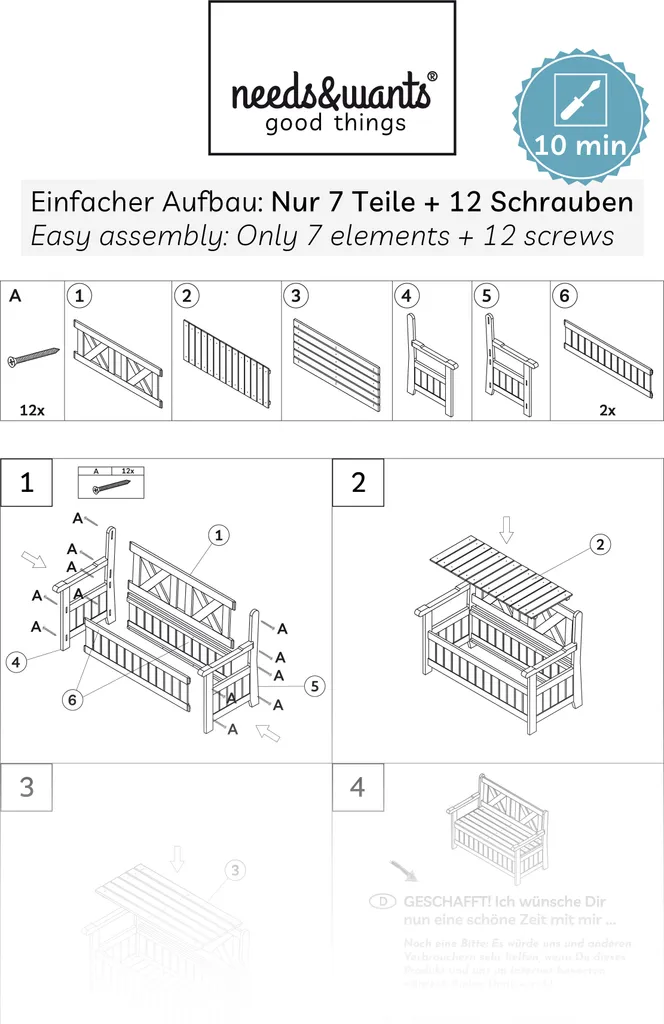 Needs&wants® Gartenbank Holz Wetterfest Mit Stauraum Und Abdeckung, 2-Sitzer Truhenbank Holzbank Klassisch, Parkbank Sitzbank Massiv Garten Outdoor Mit Truhe, 115x58x85 Cm, Naturholz Massivholz, Dunkel-braun 7 Needs&wants® Gartenbank Holz Wetterfest Mit Stauraum Und Abdeckung, 2-Sitzer Truhenbank Holzbank Klassisch, Parkbank Sitzbank Massiv Garten Outdoor Mit Truhe, 115x58x85 Cm, Naturholz Massivholz, Dunkel-braun - Image 7