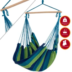 KESSER® Hängestuhl Hängesessel Hängeschaukel Textil Hängesitz Holz Querstrebe Indoor Outdoor Bis 150 Kg Wetterfest UV Beständig , Waschbar , Farbe:Blau
