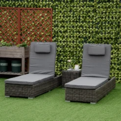 Outsunny Poly-Rattan Sonnenliege 3-tlg. Gartenliege Mit 6-Fach Verstellbarer Rückenlehne Beistelltisch Nackenkissen Gartenmöbel Aluminium Grau 60 X 195 X 91 Cm -Stil Beet Verkaufsgeschäft 0b7513dc93df09409f64cc3ecfe64a16