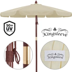 Kingsleeve Holz Sonnenschirm 330 Cm UV Schutz 50+ Wasserabweisend Seilzug Groß Rund Stabil Windfest Marktschirm Gartenschirm Balkon Beige Creme, Farbe:creme -Stil Beet Verkaufsgeschäft 0b8c4b01d41a301f4feff56f22ca8ac2
