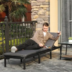 SONGMICS Sonnenliege, Liegestuhl, Gartenliege, Mit 5 Cm Dicker Auflage, Polyrattan, Rückenlehne Verstellbar, 59 X 198 X 28 Cm, Bis 150 Kg Belastbar Schwarz-beige GCB27GYV1 -Stil Beet Verkaufsgeschäft 0cc980e7a45c2b67fe07ade2b0ea9a5b