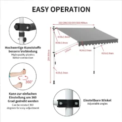 Mucola Klemmmarkise 300-120cm Grau Mit LED Balkon Markise Sonnenschutz Terasse Fenstermarkise Balkonmarkise Sonnensegel Windschutz Rollo -Stil Beet Verkaufsgeschäft 0e12a0a86da6f97a82825c76864f04c1