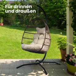 VITA5 Hängesessel Mit Gestell - Bequemer Hängekorb Sessel Zum Entspannen - Einzigartiger Hängesessel Indoor Und Outdoor - Boho Egg Schaukel Für Terrasse, Kinderzimmer, Leseecke - 150kg Tragkraft, Beige -Stil Beet Verkaufsgeschäft 115a6994bcccbfb881cad24ec21419aa