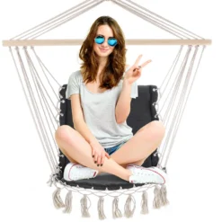 Detex Hängesessel 150kg Hängesitz Sitzpolster Atmungsaktiv Boho Style Geflochten Hängestuhl Hängeschaukel Hängematte Outdoor Indoor Garten, Farbe:Grau -Stil Beet Verkaufsgeschäft 119357c94a153cb520c2c99b3f4b5764