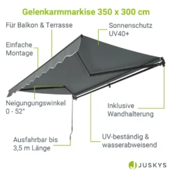 Juskys Markise 350 X 300 Cm - Beschattung Terrasse & Balkon - Gelenkarmmarkise Mit Kurbel & Halterung - Sonnenschutz Balkonmarkise Gelenkmarkise Grau -Stil Beet Verkaufsgeschäft 11a4080b25c0969ae1dd6d86649e47cd