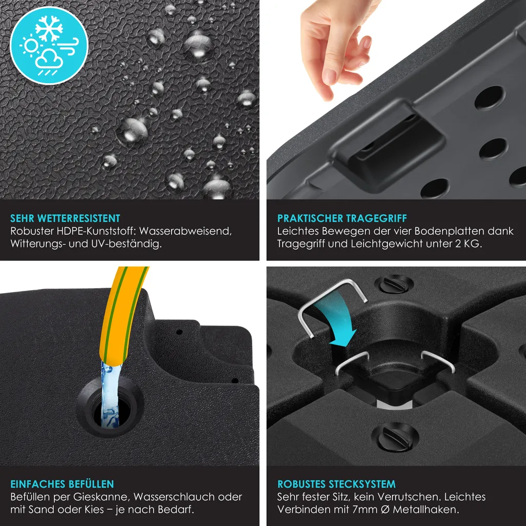 KESSER® Sonnenschirmständer 4-teilig Schirmgewicht Schirmständer Für Ampelschirm Bodenkreuz 90 Liter / 120 Kg Befüllbar Mit Wasser Oder Sand Inkl. Metallverbinder Ampelschirmständer Kunststoff, Farbe:Schwarz 4 KESSER® Sonnenschirmständer 4-teilig Schirmgewicht Schirmständer Für Ampelschirm Bodenkreuz 90 Liter / 120 Kg Befüllbar Mit Wasser Oder Sand Inkl. Metallverbinder Ampelschirmständer Kunststoff, Farbe:Schwarz - Image 4