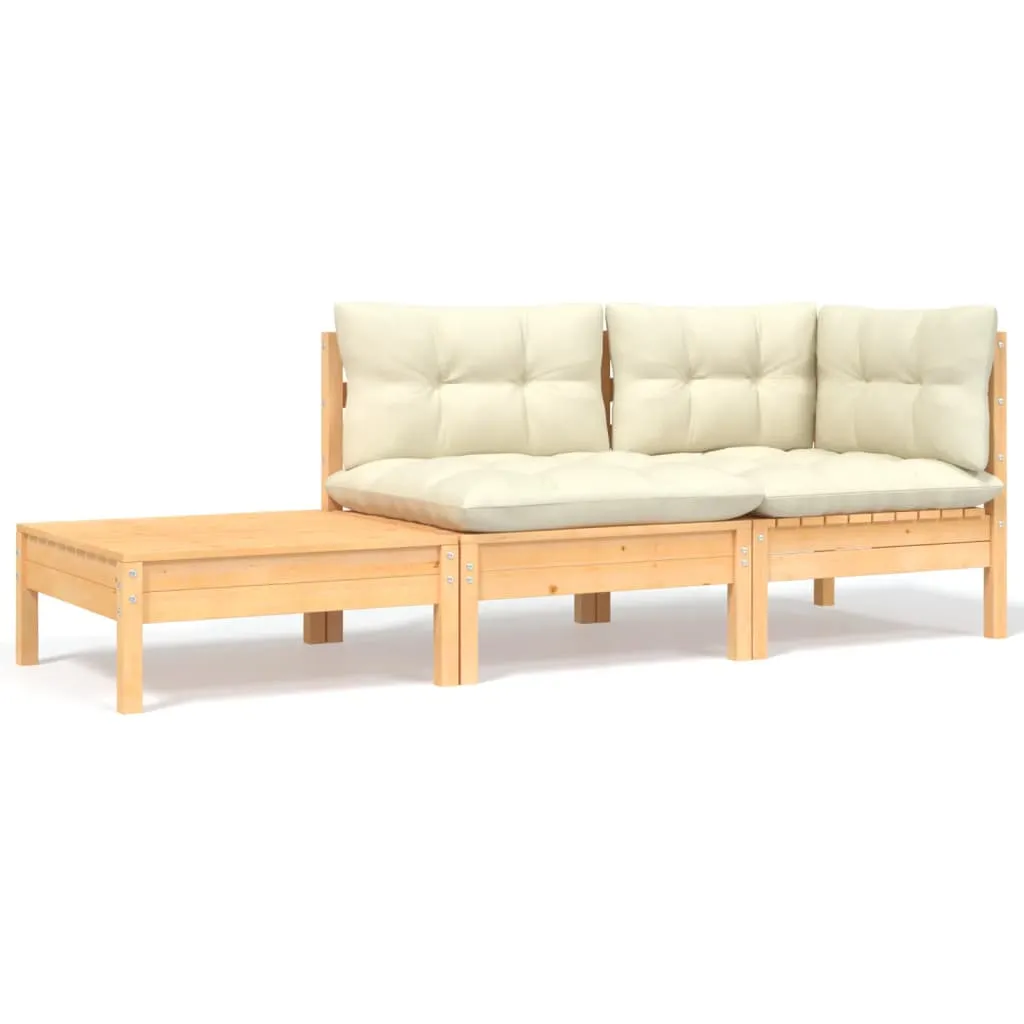 VidaXL 3-tlg. Garten-Lounge-Set Mit Creme Kissen Massivholz Kiefer 1 VidaXL 3-tlg. Garten-Lounge-Set Mit Creme Kissen Massivholz Kiefer