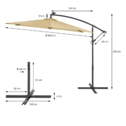 ECD Germany Ampelschirm Mit Kurbel Und Ständer Inkl. LED-Solar - Ø 300 Cm - Braun - Wasserabweisend, Sonnenschutz UV50+, Neigbar, Gartenschirm Terrassenschirm Marktschirm Kurbelschirm Schirm -Stil Beet Verkaufsgeschäft 148e35c93899e18d0e309a8ae830fc59