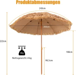 COSTWAY 243cm Sonnenschirm Hawaii Strandschirm Reisstroh Marktschirm Gartenschirm Neigbar Terrassenschirm Für Garten, Strand, Outdoor -Stil Beet Verkaufsgeschäft 14fde0fe94f9bbc3f6665b5a6989ef4f