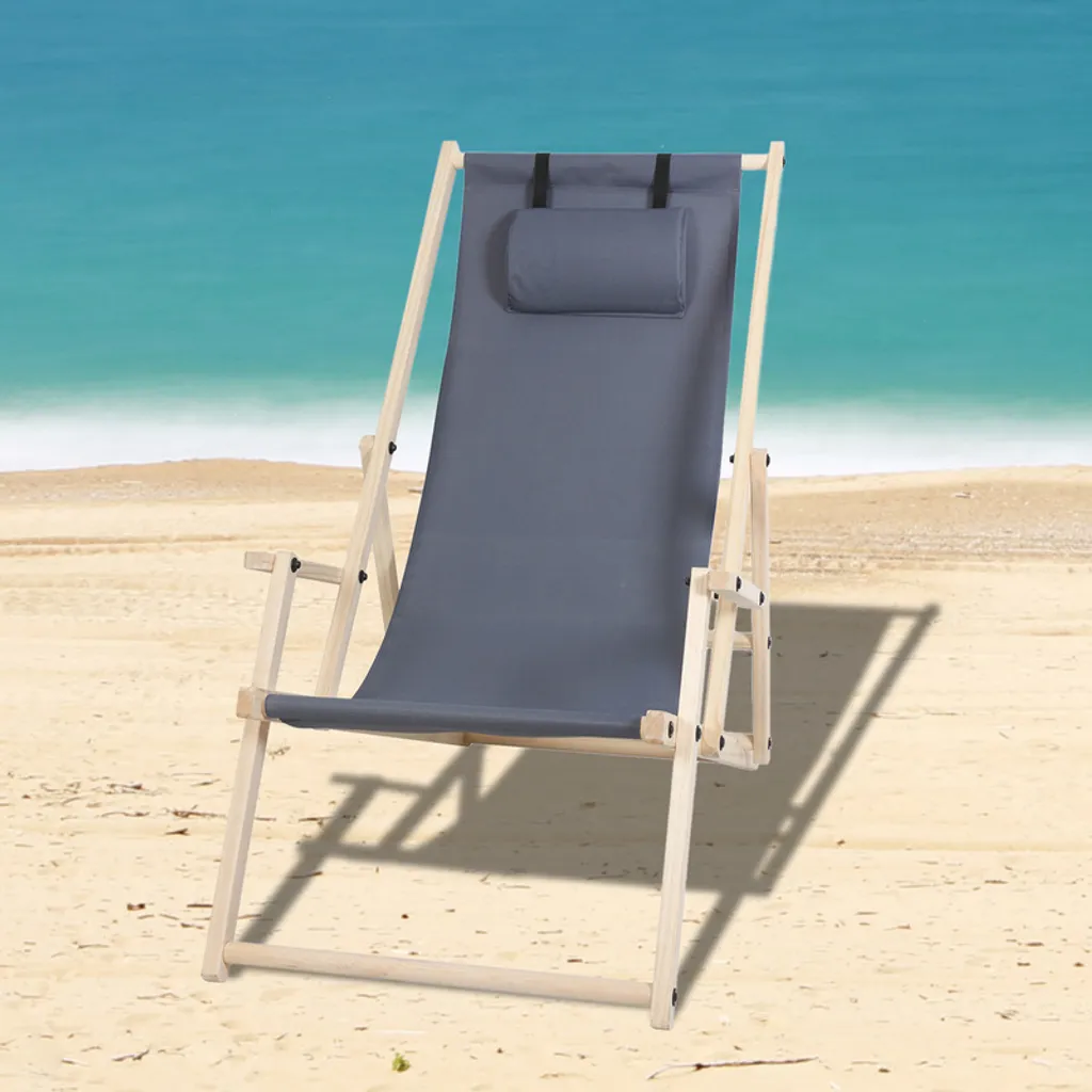 EINFEBEN Liegestuhl Campingstuhl Klappliege Strand Klappbar Sonnenstuhl Holz Sonnenliege Grau 1 EINFEBEN Liegestuhl Campingstuhl Klappliege Strand Klappbar Sonnenstuhl Holz Sonnenliege Grau