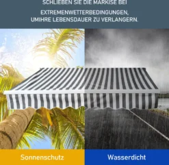 Lospitch Sonnenmarkise Manuelle Gelenkarmmarkise Markise Sonnenschutz, 3,5 X 3 M Alu/Polyester Anti-UV Und Wasserfest Terrasse Oder Garten Grau -Stil Beet Verkaufsgeschäft 1758c436b669d6a63ac805ef551715bb
