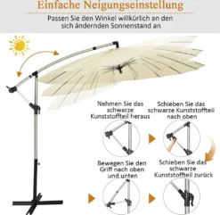 COSTWAY Ø300cm Sonnenschirm Ampelschirm Mit 16 Rippen & Kurbel Gartenschirm Inkl. Schirmständer Terrassenschirm Für Garten, Pool Oder Veranda -Stil Beet Verkaufsgeschäft 1a17b5a4eb6ef7a53bc423489784709d