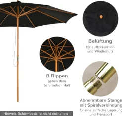 Outsunny Sonnenschirm Holz 300 Cm Holzschirm Gartenschirm Balkonschirm Bambus Schwarz -Stil Beet Verkaufsgeschäft 1c0c2fb5931b096c58b2c5001d8df653