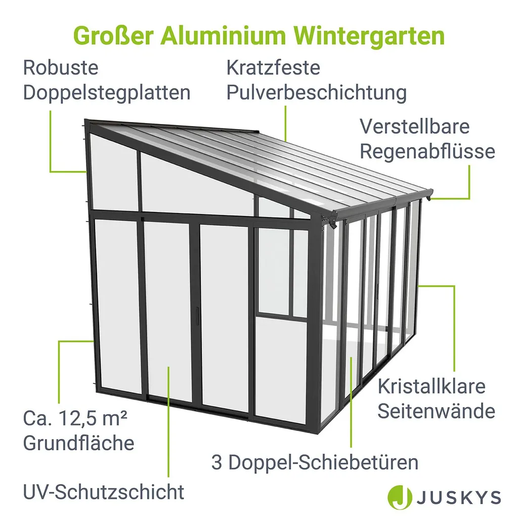 Juskys Wintergarten 12,5 M² - Mit Kristallklaren Wänden, Doppel-Schiebetüren & UV-Schutz – Wasserdicht & Winterfeste Überdachung Aus Aluminium - Grau 3 Juskys Wintergarten 12,5 M² - Mit Kristallklaren Wänden, Doppel-Schiebetüren & UV-Schutz – Wasserdicht & Winterfeste Überdachung Aus Aluminium - Grau – Bild 3