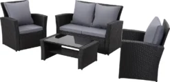 MeXo Gartenmöbel Set Lounge Set Polyrattan Lounges 4-teile Für 3-4 Personen Garten & Balkon Sitzmöbel-Set Schwarz -Stil Beet Verkaufsgeschäft 1c7b378a9499c3223d84ab5697e8fecc