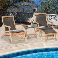 COSTWAY Rattan Sonnenliege Mit Ausziehbarer Fußstütze & Beistelltisch, Klappbare Gartenliege 5 Stufen Verstellbar, Liege Bett Bis 160 Kg Belastbar Für Pool, Strand -Stil Beet Verkaufsgeschäft 1c98db1810fd79f8f98303d84050418a