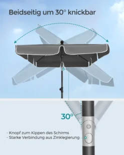 SONGMICS Sonnenschirm 200 X 125 Cm, UPF 50+, Sonnenschutz, Beidseitig Um 30° Knickbar, Höhenverstellbar, Mit Aufbewahrungstasche, Grau GPU25GY -Stil Beet Verkaufsgeschäft 1db751c447805938efdee385c69c149d