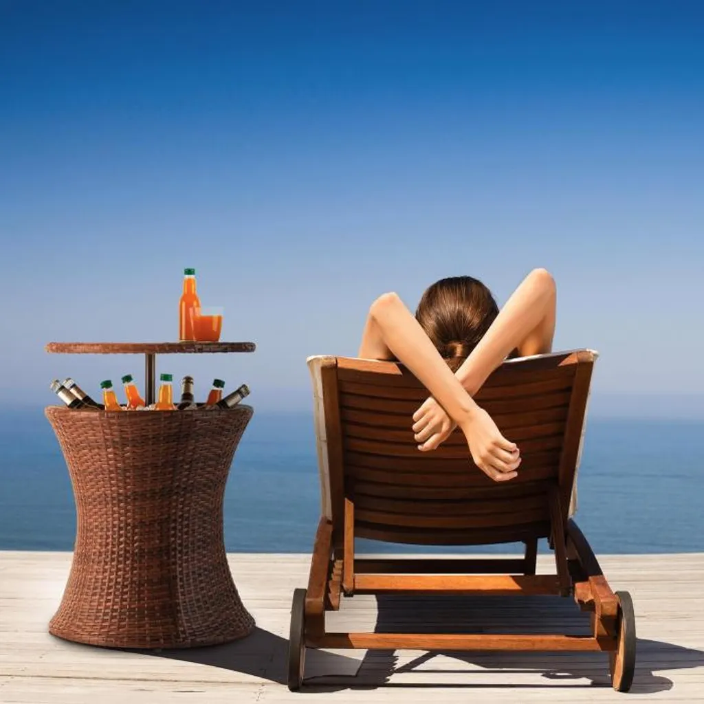 Blumfeldt Beerboy - Gartentisch , Stehtisch , Beistelltisch , Getränkekühler , Höhenverstellbare Tischplatte , 50cm Durchmesser , Polyrattan , Für Garten, Balkon Oder Terrasse , Wetterfest , Braun 4 Blumfeldt Beerboy - Gartentisch , Stehtisch , Beistelltisch , Getränkekühler , Höhenverstellbare Tischplatte , 50cm Durchmesser , Polyrattan , Für Garten, Balkon Oder Terrasse , Wetterfest , Braun – Bild 4