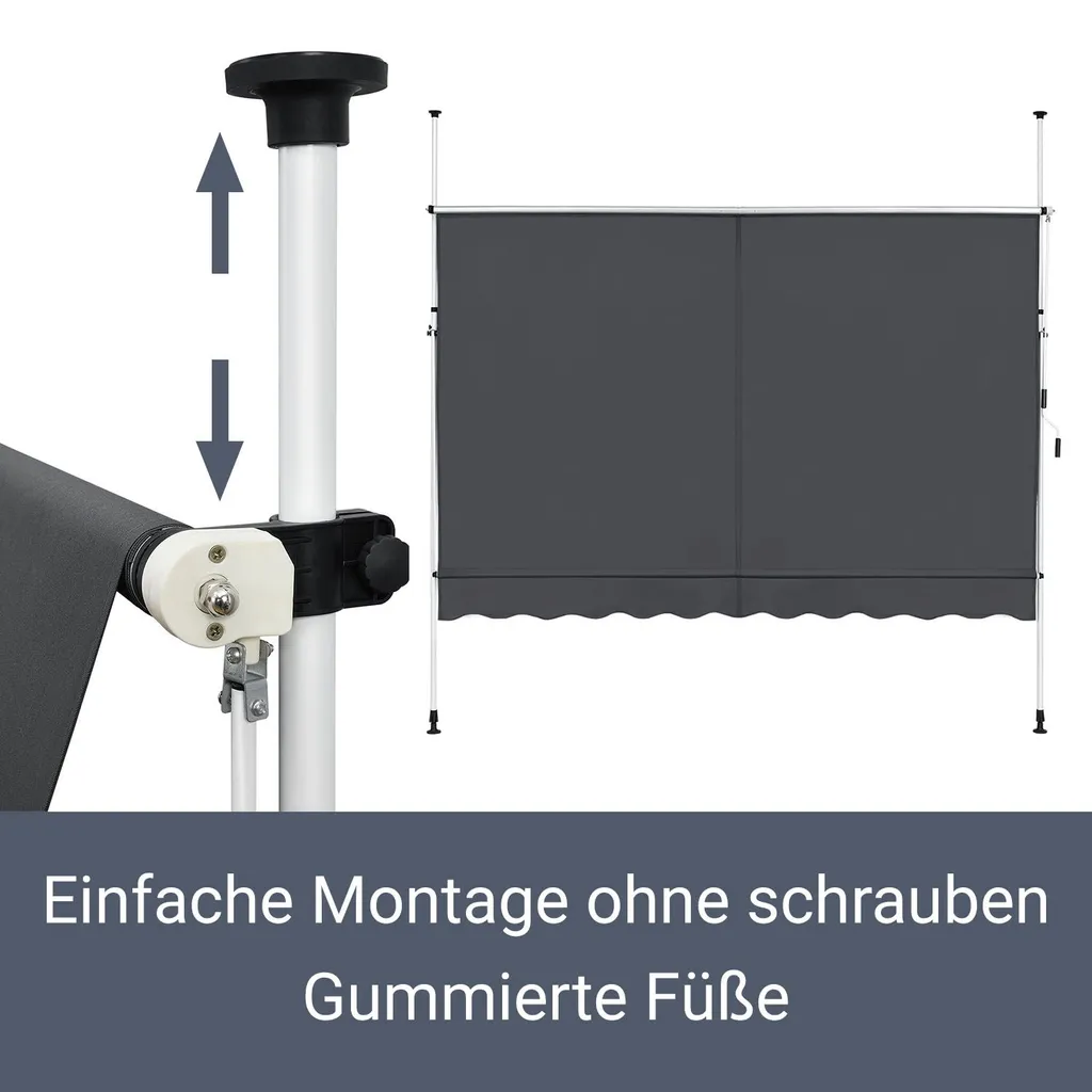 Juskys Klemmmarkise 250 X 120 Cm Mit Handkurbel - Markise Ohne Bohren - Höhenverstellbar, UV-beständig & Wasserabweisend - Balkonmarkise Balkon Grau 3 Juskys Klemmmarkise 250 X 120 Cm Mit Handkurbel - Markise Ohne Bohren - Höhenverstellbar, UV-beständig & Wasserabweisend - Balkonmarkise Balkon Grau - Image 3