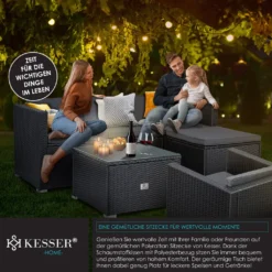 KESSER® Polyrattan Lounge Aruba – Gartenlounge Für 4-5 Personen Gartenmöbel-Set Sitzgruppe Aus 3er Gartensofa, Sessel, Hocker Und Beistelltisch Mit Sitzkissen - Für Garten, Terrasse Und Balkon, Farbe:Anthrazit -Stil Beet Verkaufsgeschäft 21a9a142a1c6229e9df1ed238e2361c3