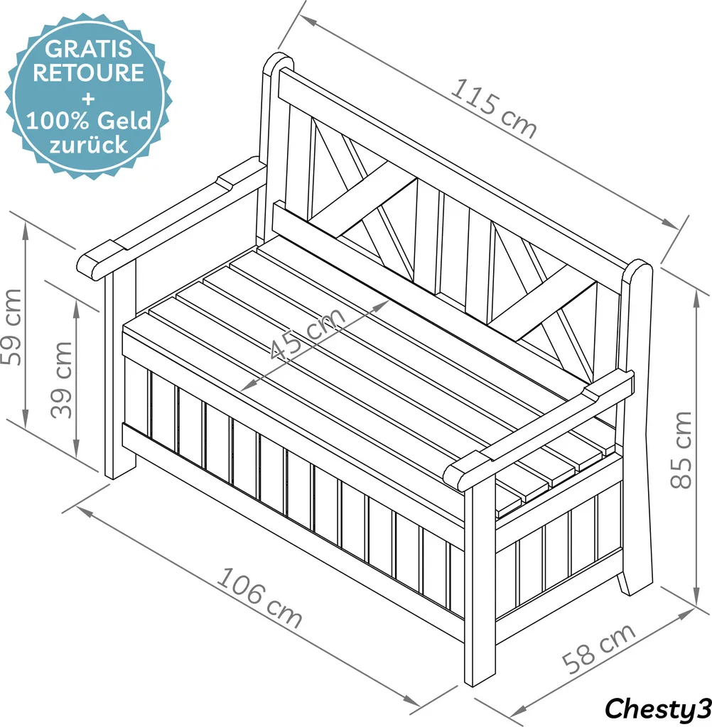 Needs&wants® Gartenbank Holz Wetterfest Mit Stauraum Und Abdeckung, 2-Sitzer Truhenbank Holzbank Klassisch, Parkbank Sitzbank Massiv Garten Outdoor Mit Truhe, 115x58x85 Cm, Naturholz Massivholz, Dunkel-braun 6 Needs&wants® Gartenbank Holz Wetterfest Mit Stauraum Und Abdeckung, 2-Sitzer Truhenbank Holzbank Klassisch, Parkbank Sitzbank Massiv Garten Outdoor Mit Truhe, 115x58x85 Cm, Naturholz Massivholz, Dunkel-braun - Image 6