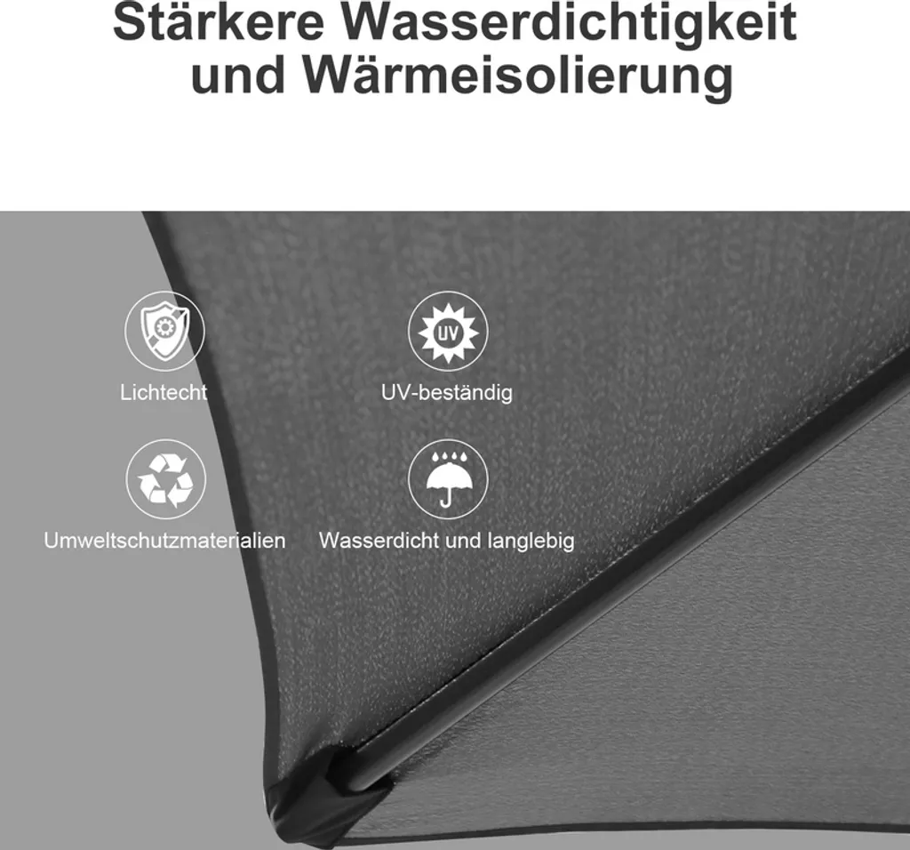 Wolketon 3m-3.5m Sonnenschirm Marktschirm Mit Handkurbel UV40+ Outdoor-Schirm Terrassen Gartenschirm,Grau,3.5m 4 Wolketon 3m-3.5m Sonnenschirm Marktschirm Mit Handkurbel UV40+ Outdoor-Schirm Terrassen Gartenschirm,Grau,3.5m - Image 4