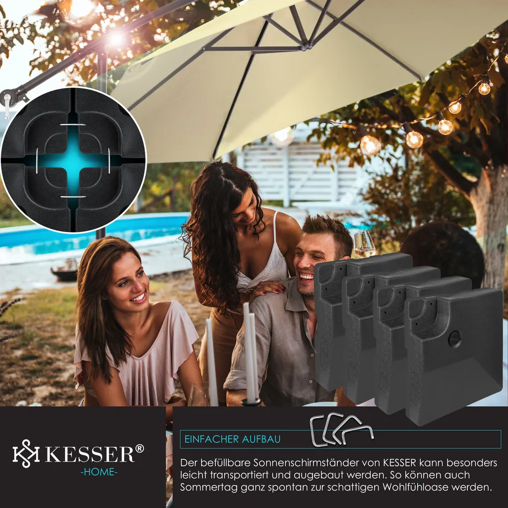 KESSER® Sonnenschirmständer 4-teilig Schirmgewicht Schirmständer Für Ampelschirm Bodenkreuz 90 Liter / 120 Kg Befüllbar Mit Wasser Oder Sand Inkl. Metallverbinder Ampelschirmständer Kunststoff, Farbe:Schwarz 6 KESSER® Sonnenschirmständer 4-teilig Schirmgewicht Schirmständer Für Ampelschirm Bodenkreuz 90 Liter / 120 Kg Befüllbar Mit Wasser Oder Sand Inkl. Metallverbinder Ampelschirmständer Kunststoff, Farbe:Schwarz - Image 6