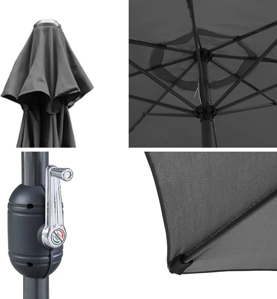 EINFEBEN 3.5m Sonnenschirm Gartenschirm Wasserabweisend Terrassenschirm UV40+ Mit Handkurbel Balkon Marktschirm,Grau,3.5m 7 EINFEBEN 3.5m Sonnenschirm Gartenschirm Wasserabweisend Terrassenschirm UV40+ Mit Handkurbel Balkon Marktschirm,Grau,3.5m - Image 7