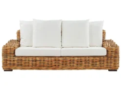 Gartensofa Natürlich Cremeweiß Rattan 3-Sitzer Für Garten Für Terasse Für Innenbereich Für Aussenbereich