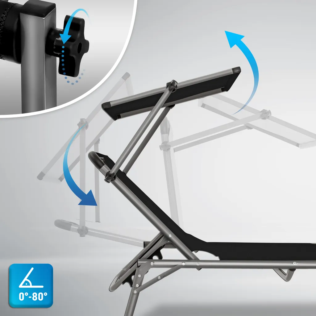 Tillvex® Sonnenliege Mit Dach Schwarz | Gartenliege Klappbar | Liegestuhl Mit 6-fach Verstellbarer Rückenlehne Und Tragegriff 3 Tillvex® Sonnenliege Mit Dach Schwarz | Gartenliege Klappbar | Liegestuhl Mit 6-fach Verstellbarer Rückenlehne Und Tragegriff - Image 3