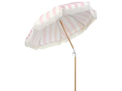 Sonnenschirm Rosa Stoff-Bespannung Rund ⌀ 150 Cm Mit Volant Regenschutz Holzmast Neigungsfunktion Kurbel Boho Garten Outdoor Balkon Terrasse -Stil Beet Verkaufsgeschäft 25011692748d31d9ade72fdd84b2a30a