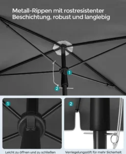 SONGMICS Sonnenschirm 200 X 125 Cm, UPF 50+, Sonnenschutz, Beidseitig Um 30° Knickbar, Höhenverstellbar, Mit Aufbewahrungstasche, Grau GPU25GY -Stil Beet Verkaufsgeschäft 2559984b0c45cadc08e5f56ed6455560