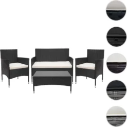 Poly-Rattan Garnitur HWC-F55, Balkon-/Garten-/Lounge-Set Sofa Sitzgruppe Schwarz, Kissen Creme -Stil Beet Verkaufsgeschäft 2614a0cdf5f37597e8ffd61f3036e7bb