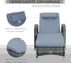 Outsunny Gartenliege Sonnenliege Rattanliege Gartenmöbel Liege Mobil Mit Kissen, Polyrattan+Metall, Grau, 200 X 73 X 30-103 Cm -Stil Beet Verkaufsgeschäft 272dbd74975262c9aba458e3c3aacc00