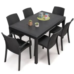 Rechteckiger Außentisch, Hartharzstruktur Mit Rattaneffekt, Italy, 150 X 90 X 72 Cm, Farbe Anthrazit -Stil Beet Verkaufsgeschäft 278256d0d7a7e75d8d234b0ff48ae43e